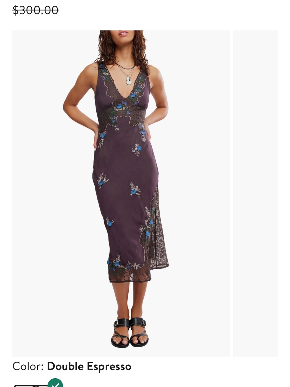 Free People Double Espresso Midi Dress with Blue Floral Embroidery
